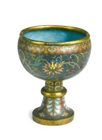 A Chinese cloisonn&Atilde;&copy; enamel and partly gilded pedestal goblet, Qing Dynasty, 18th century,