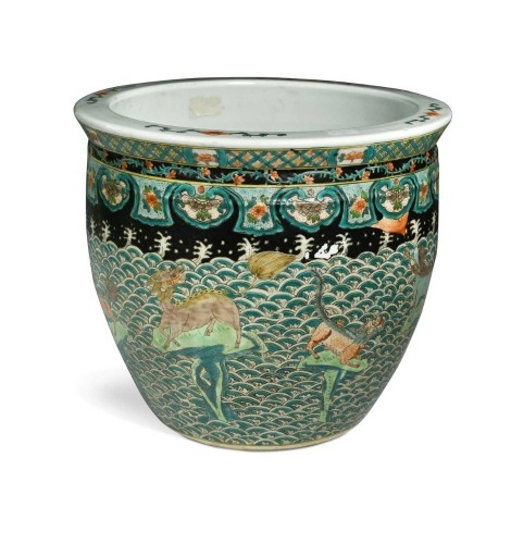 A Chinese famille verte jardiniere, 20th century,