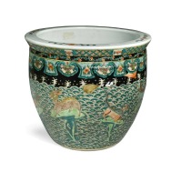 A Chinese famille verte jardiniere, 20th century,
