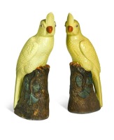 A pair of Chinese yellow porcelain cockatoos, 20th century,