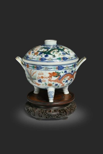 A Chinese porcelain dragon and phoenix food warmer, Guangxu dynasty,