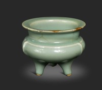 A Chinese Longquan celadon-glazed tripod censer, South Song Dynasty (1127-1279),