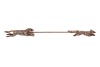 Of hunting interest - a late Victorian diamond-set hound and fox jabot pin, designed as a hound chasing after a fox, encrusted with rose-cut diamond points and ruby as the eye, unmarked metal surface testing as silver on 14ct, 8.0 cm in length, 4.9 grams.