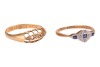 Two rings; comprising an early 20th century sapphire and diamond-set ring, in a bi-colour metal mount marked &lsquo;18ct and Plat&rsquo;, size K1/2, together with another early 20th century diamond-set ring, with one stone deficit, in an 18ct gold mount, hallmarked B - 2