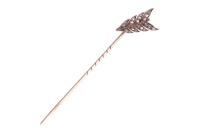 A Victorian diamond-set arrow stick pin, the angled fletching encrusted with graduated rose-cut diamonds, set to a tapering pin, unmarked metal testing as silver on 9ct, 7.5 cm long, 2.6 grams. Please note: Unless otherwise stated, lots have been tested u