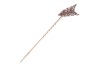 A Victorian diamond-set arrow stick pin, the angled fletching encrusted with graduated rose-cut diamonds, set to a tapering pin, unmarked metal testing as silver on 9ct, 7.5 cm long, 2.6 grams. Please note: Unless otherwise stated, lots have been tested u