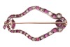 A ruby and diamond-set openwork navette brooch, composed of a row of alternating ruby and rose-cut diamonds (with four later-added synthetic rubies), of navette form, in cut-down white metal mounts, with two additional rubies set to the inside of the ruby - 2