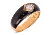 An enamel and diamond Gypsy ring, the central old-cut diamond with an estimated weight of 0.40ct, bead-set to a square mount on a black enamel ground, yellow metal stamped '18', size M, 6.0 grams. 4.5 x 4.5 x 2.9mm - 2