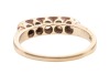 A five-stone diamond ring, comprising five graduating old-cut diamonds, the stones collet-set, the setting further highlighted with rose-cut diamonds, to a yellow metal ring shank of D-profile, marked &lsquo;585&rsquo;, size P &frac12;, 4.0 grams. Centre Diamond measuring a - 4