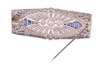 An Art Deco sapphire and diamond-set brooch, of architectural design; the rounded rectangular openwork frame centrally-set with three old-cut diamonds, with millegrain bezel surround, the largest diamond measuring approximately 4.5mm, within a navette-sha - 3