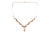 A gem-set floral necklace, composed of round-cut citrines and cultured pearls, set between foliate and scrolling links, to a single suspended oval-cut citrine, with a twist yellow metal chain and bolt ring clasp marked &lsquo;9ct&rsquo;; 16.0 grams. - 2