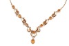A gem-set floral necklace, composed of round-cut citrines and cultured pearls, set between foliate and scrolling links, to a single suspended oval-cut citrine, with a twist yellow metal chain and bolt ring clasp marked &lsquo;9ct&rsquo;; 16.0 grams. - 3