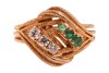 An emerald and diamond parure; comprising a necklace, a bracelet, a pair of earrings and a cocktail ring; of textured and braided design, embellished with lines of graduated circular-cut emeralds, and round brilliant-cut diamond clusters; the collar neckl - 10