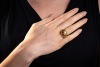 Grima - a diamond-set bombe ring, of ribbed design, embellished with four rows of single-cut diamonds, leading to a tapering shank, yellow metal marked '18K', size Q, 8.0 grams. Unsigned. This is a bespoke piece made alongside a band ring, which was signe - 4