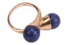 Gucci- a lapis lazuli cross-over ring in 9ct yellow gold, featuring two spherical lapis lazuli bead finials of 8.0 mm, mounted to the tapered bypass shoulders, leading to a D-profile shank, London 1976, sponsor's mark 'FJLd', size E, in original Gucci rin - 3