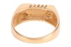 A Modernist ring; the rectangular ring head consisting of textured grooves in a wave design, to a tapering flat shank, in yellow metal marked '18ct', ring size T, ring head measures 1.6 x 0.9 cm, total weight of item 8.58 grams. - 4