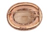 A large smoky quartz pendant cum brooch, containing a large oval-cut smoky quartz of 3.5 x 2.5 cm, claw-set to an oval surround with coiled edge, hinged bail and brooch fittings to the reverse, unmarked pinkish-yellow metal surface testing as 14ct, 5.0 cm - 2