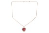 A gem-set enamel heart pendant on chain, the heart-shaped pendant with red transparent enamel and embellished with star motifs, edged with a frame of round turquoise cabochons, 3.1 cm drop, with loop bail suspending on a 53.0 cm long knife-edged cable lin - 2