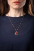 A gem-set enamel heart pendant on chain, the heart-shaped pendant with red transparent enamel and embellished with star motifs, edged with a frame of round turquoise cabochons, 3.1 cm drop, with loop bail suspending on a 53.0 cm long knife-edged cable lin - 5