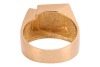 A Modernist ring, the quadrilateral ring head is constructed by two submerging stepped squares, carved pattern on shoulders, to tapering flat shank, yellow metal marked '18ct OBLO', ring size Y, ring head measures 1.8 x 1.5 cm, total weight of item 18.0 g - 4