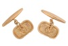 A pair of oblong cufflinks, with reeded details at the centre, fitted with linked torpedo backs, yellow metal marked '18ct', total weight of items 9.20 grams. - 2