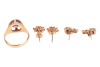 A small group of jewellery; The first piece a synthetic colour-change sapphire ring, in a six-claw setting, to a yellow metal ring shank surface testing as 18ct, N &frac12;, 6.5 grams; The second a pair of paste and cubic zirconia floral cluster ear studs, to po - 2