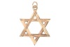 A Star of David pendant, with engraved striations, on a suspension loop, hallmark partially rubbed, yellow metal surface testing as 14ct, 2.7 cm wide, 7.1 grams. Please note: Unless otherwise stated, lots have been tested using an electronic tester. This 