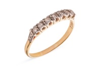 A diamond-set half hoop ring, claw-set with seven single-cut diamonds, to a bi-colour metal mount marked &lsquo;18ct&rsquo; and &lsquo;Plat&rsquo;, size Q; 2.3 grams