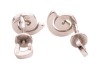 A pair of diamond-set stud earrings in the form of swirls, centrally adorned with a round brilliant-cut diamond accent, screw-back fittings to reverse, white metal bearing Russian assay marks for 14ct, 1.0 cm wide, 2.0 grams. - 2