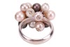 A pearl and diamond-set cluster ring, composed of cultured pearls of various body colours, each bezel-set with a round brilliant diamond, with attached jump rings connected to a court-shaped 18ct white gold shank, size L; 9.0 grams - 4