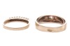 Two diamond-set rings; The first a ring grain-set with seven single-cut diamonds, in white metal (may require re-rhodium plating), with chevron border detail, to a plain tapering ring shank marked &lsquo;750&rsquo;, size L, 2.5 grams; The second a ring grain-set with - 2
