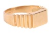 A signet ring in 18ct yellow gold, with a polished vacant rectangular head, between fluted shoulders leading to a flat shank, British import marks, size U, 6.7 grams. - 3
