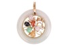 A jadeite pendant and matching cocktail ring, the pendant of circular form comprising a pale greenish-grey jade annulet, with scrolled foliate and a temple centrepiece, set with halequin pear-shaped jade cabochons, on a tapering bail, yellow metal stamped - 5