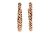 A pair of hoop earrings and matching rings; the hoop earrings of twisted chain design, with ear post and butterfly fittings, unmarked yellow metal surface testing as 9ct, 2.7 cm drop; together with two matching rings of conforming design, size P; total we - 3