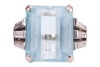 An Art Deco style aquamarine and diamond-set ring, claw-set with a step-cut aquamarine, measuring approximately 15.8mm x 13.5mm, flanked by six baguette-cut diamonds, in a tapering design, to an unmarked white metal shank surface tested as 18ct; 10.0 gram - 2