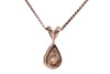A diamond-set solitaire pendant, claw-set with a round brilliant diamond measuring approximately 4.25mm with an estimated carat weight of 0.28ct, in a teardrop-shaped pendant, to a white metal chain with bolt ring clasp, marked &lsquo;14K&rsquo;, measuring approximat - 3