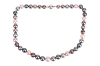 A South Sea Tahitian cultured pearl necklace, comprising a single row of graduated Tahitian cultured pearls of various shades, the pearls graduating between 8.3mm and 11.0mm, completed with a ball clasp marked &lsquo;750&rsquo;, approximately 41.5cm in length, 49.0 g