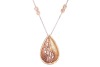 A diamond-set drop pendant, comprising a pear-shaped domed pendant, partly pierced with foliate-style motifs and pav&eacute;-set with round brilliant-cut diamonds, with beaded detail to one side, leading to a trace link chain, with additional diamond-set figure- - 3