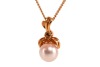 A cultured pearl and diamond necklace and a pair of cultured pearl and diamond earrings; the necklace comprising a 8.3mm cream cultured pearl detailed with a diamond-set surmount of foliate design, to a stylized bale and suspended from an 18ct fine curb-l - 3