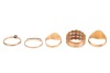Five rings; comprising a tri-tone ring, of bamboo and bead design, tri-tone metal surface tested as 18ct gold, size M, two signet rings, in yellow metal with rubbed marks, surface tested as 18ct, sizes M1/2 and M, a sapphire-set ring, in yellow metal surf - 2