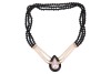 A Mab&eacute; pearl and onyx necklace, comprising three rows of cultured pearls and round onyx beads, bar spacers set with rows of diamond accents, the teardrop-shaped centre piece functioning as a box clasp, centred with a mab&eacute; pearl within a conforming hardsto