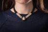 A Mab&eacute; pearl and onyx necklace, comprising three rows of cultured pearls and round onyx beads, bar spacers set with rows of diamond accents, the teardrop-shaped centre piece functioning as a box clasp, centred with a mab&eacute; pearl within a conforming hardsto - 5