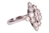 A diamond cluster ring, with an estimated total diamond weight of 2.00ct, the rhombic cluster is composed of a marquise-cut diamond and twelve round brilliant-cut diamonds, set in a wire basket and tapered shoulders, in white metal surface testing as 18ct - 4