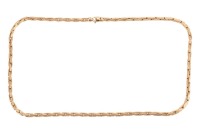 An Italian textured-link necklace, featuring a series of textured rounded-box links completed with a lobster clasp, stamped 750, 61.5cm in length, 31.5 grams.