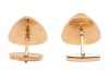 A pair of triangular cufflinks of reeded design, fitted with swivel backs, yellow metal marked '750', cufflink motif measures 2.4 cm across, total weight of item 46.7 grams. - 2