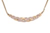 A diamond-set hinged bangle, of interlocking woven design, partly set with round brilliant diamonds, with integrated push bar clasp, marked &lsquo;375&rsquo;, together with a matching necklace, the curved bar of similar design, and leading to a flat link chain, with - 4
