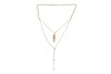 A double-strand diamond-set feather necklace, featuring a feather pendant, grain-set with round brilliant-cut diamonds and suspended from a yellow metal cable-link chain, the second cable link chain suspending a drop of three emerald-cut diamonds, intersp