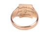 A signet ring, in 9ct yellow gold, the rectangular panel engraved with monogram &lsquo;GD&rsquo;, to shoulders with chevron-style detailing, to a court-shaped shank, the interior engraved with the following, &lsquo;Graham 15.10.66 from Lorraine and Rochelle&rsquo;, hallmarked Bi - 3
