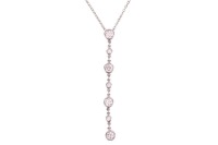 Tiffany & Co. - a diamond-set pendant necklace in platinum, with an estimated total diamond weight of 0.70ct, comprising seven round brilliant-cut diamonds, in collets of alternating sizes, 4.5 cm drop, on a 41.0 cm long fine cable link chain with lobster
