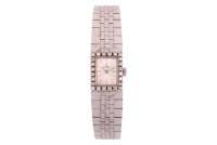 Omega &ndash; An &lsquo;18K&rsquo; Diamond-Set Dress Watch Serial: Indistinct Bezel: Diamond-Set Case Material: &lsquo;18K&rsquo; White Metal Case Diameter: Approximately 14mm x 18mm Dial: Silvered, Sunburst, Pointed Baton Hands Numerals: Baton Crown: Signed, Fluted Movement: Omega Ca